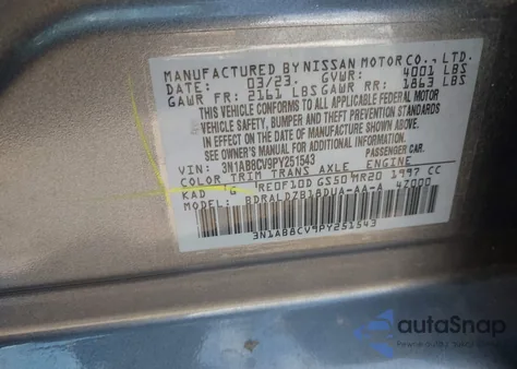 2023 Nissan Sentra Sv Xtronic Cvt from USA, damaged, VIN 3N1AB8CV9PY251543